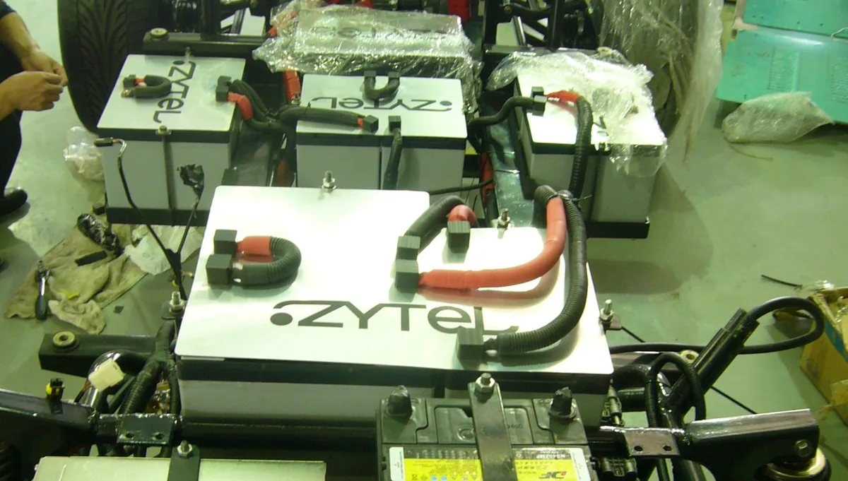 Zytel battery packs and BMS wiring on a vehicle chassis